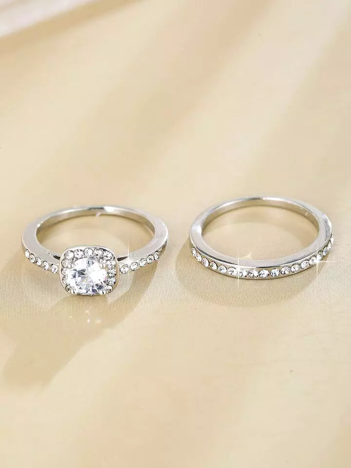 2pcs Cubic Zirconia Decor Ring S2461664