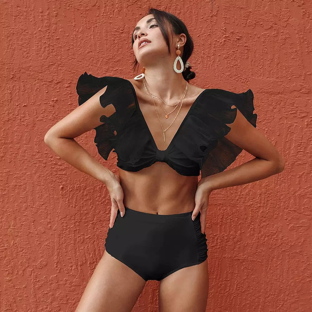 Ashore Shop Swimwear Women Angle Wing Ruffle Swimsuit 2023 Bikini