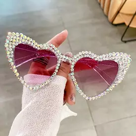 Ashore Shop Women New Luxury Diamond Sunglasses Large Heart Shape Ultraviolet Sun Glasses for Ladies Unisex Large Frame Hip Hop 