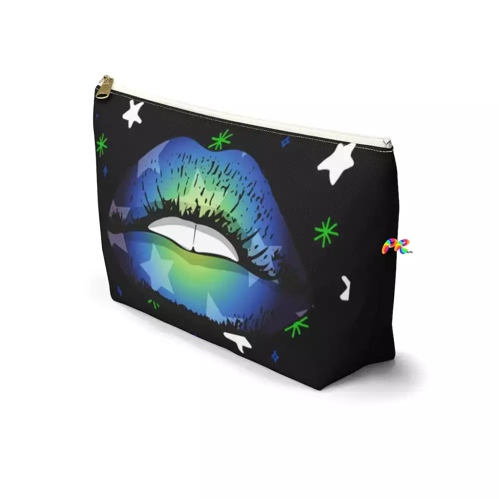 Black Makeup Bag with Blue Lips