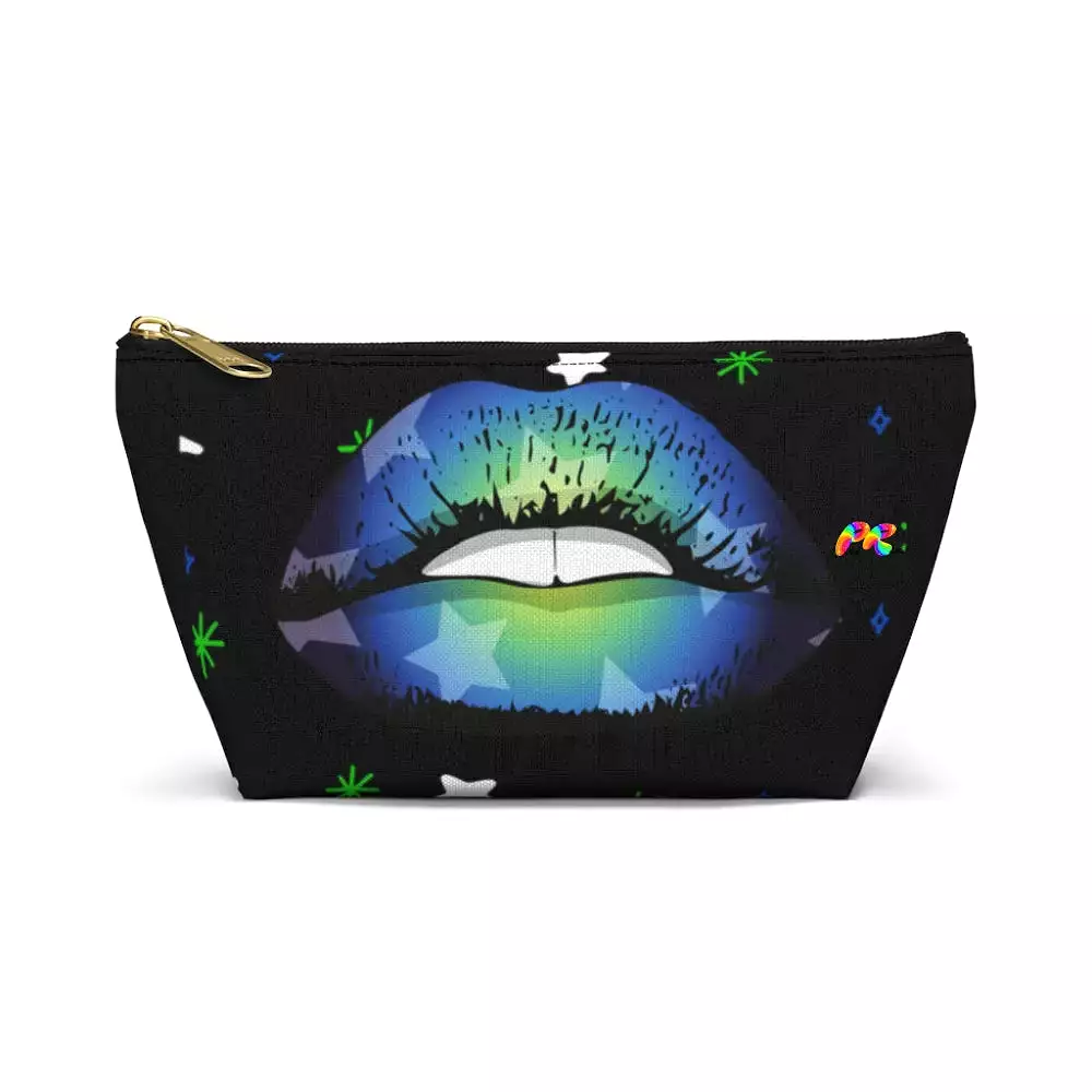 Black Makeup Bag with Blue Lips