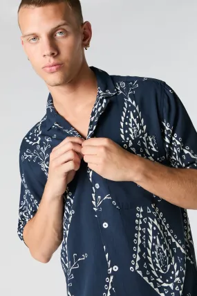 Blue Print Button-Up Top