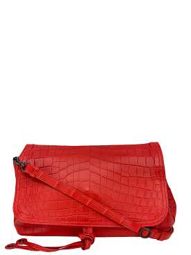 Bottega Veneta Crocodile Large Flap Bag with Shoulder Strap