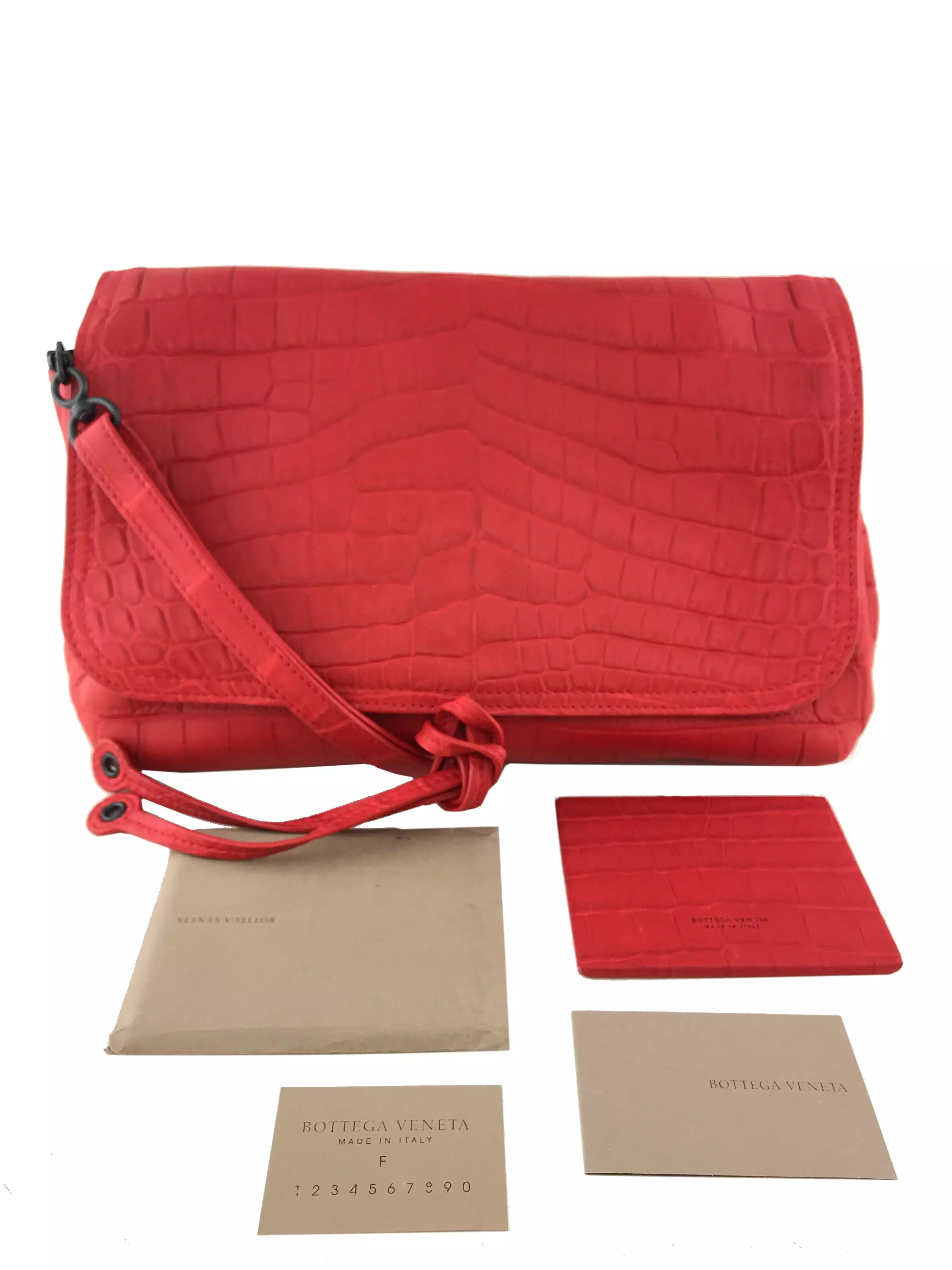 Bottega Veneta Crocodile Large Flap Bag with Shoulder Strap