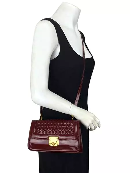 Bottega Veneta Vintage Patent Leather Intrecciato Flap Bag