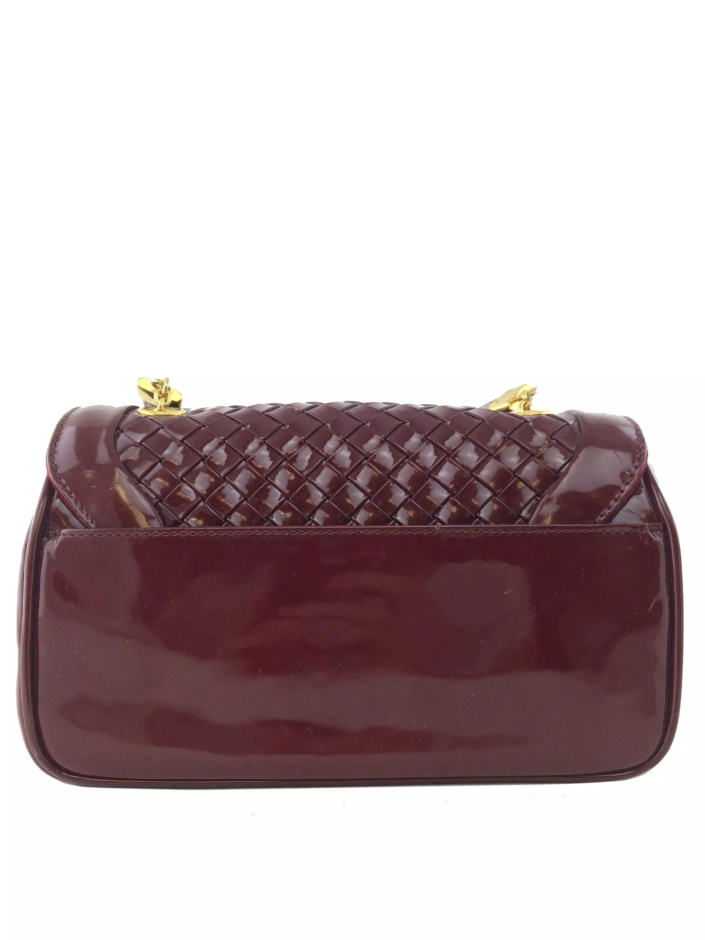 Bottega Veneta Vintage Patent Leather Intrecciato Flap Bag