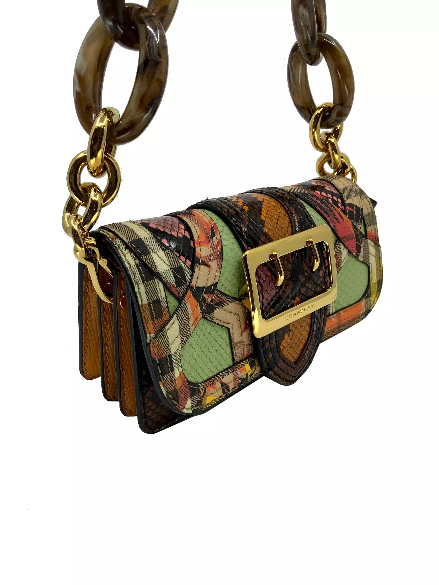 Burberry Patchwork Snakeskin Buckle Flap Bag