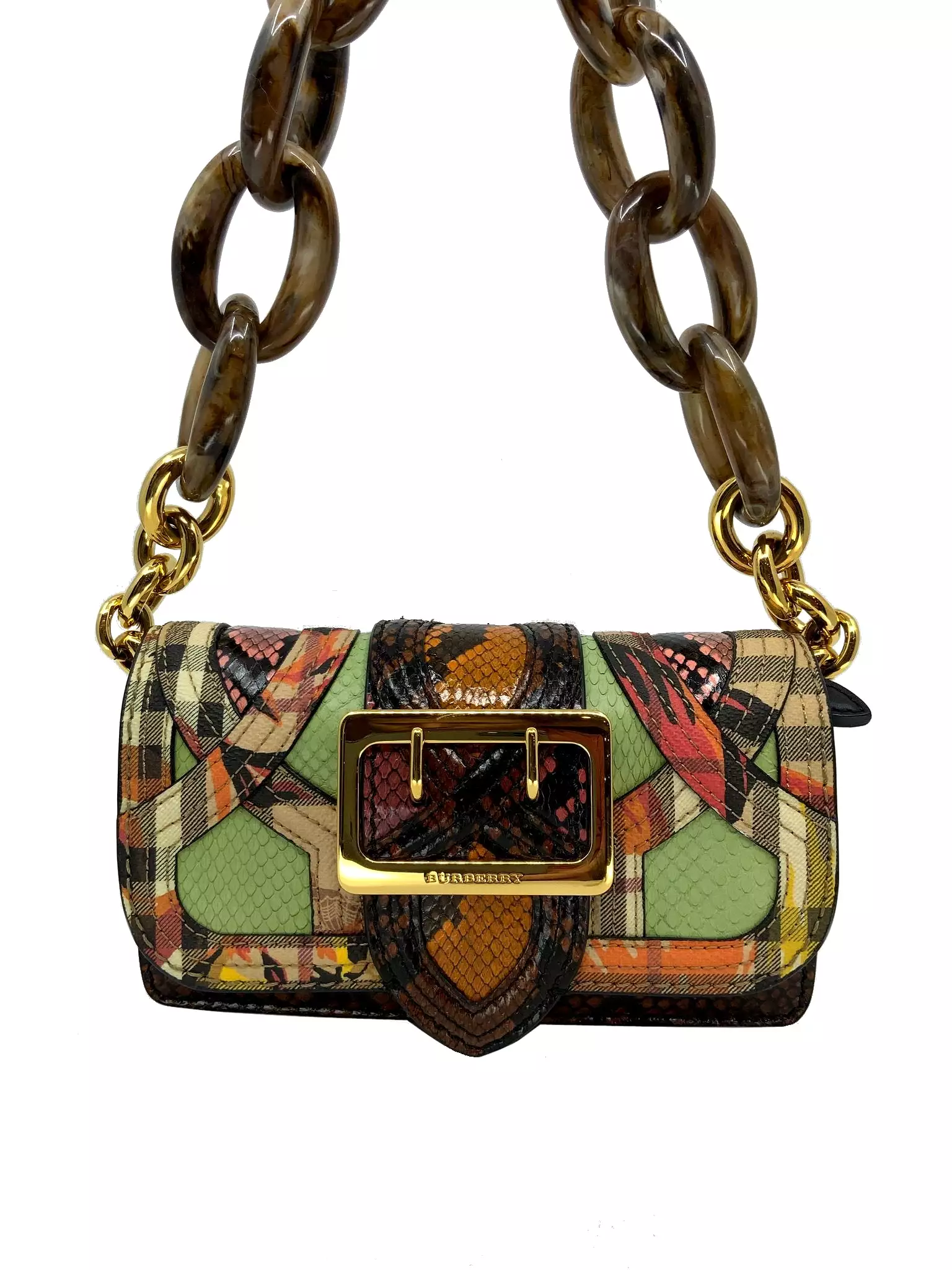 Burberry Patchwork Snakeskin Buckle Flap Bag