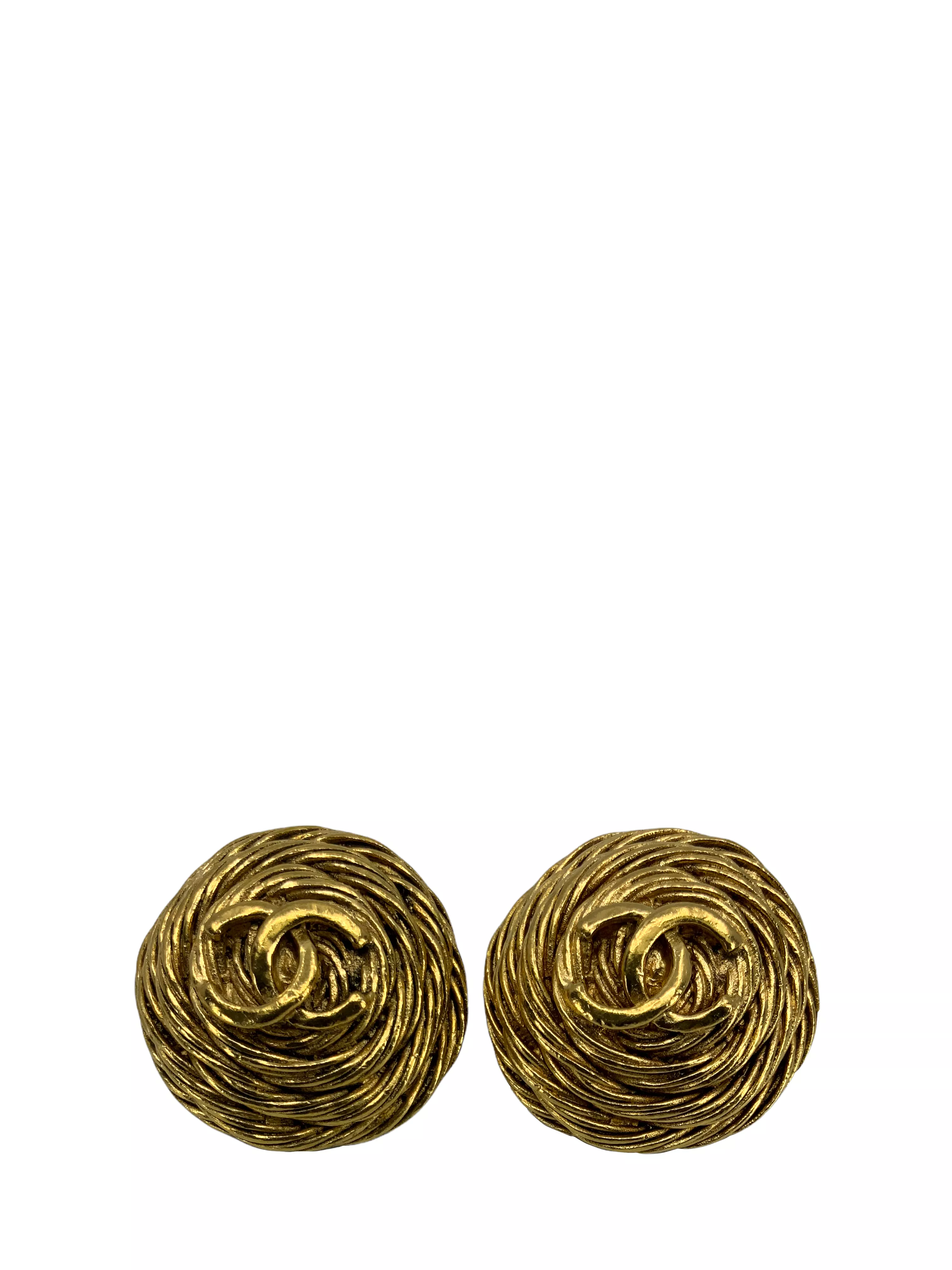 CHANEL Vintage CC Logo Round Clip On Earrings