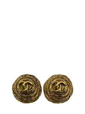 CHANEL Vintage CC Logo Round Clip On Earrings