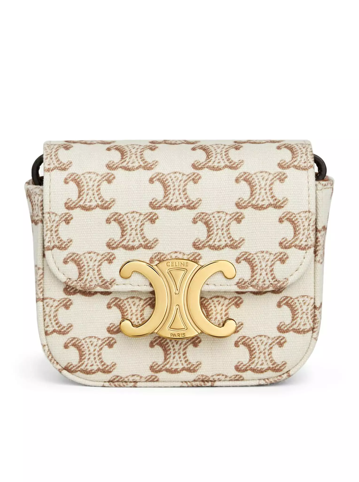 CLAUDE MINI BAG IN FABRIC WITH TRIOMPHE PRINT AND WHITE CALF LEATHER