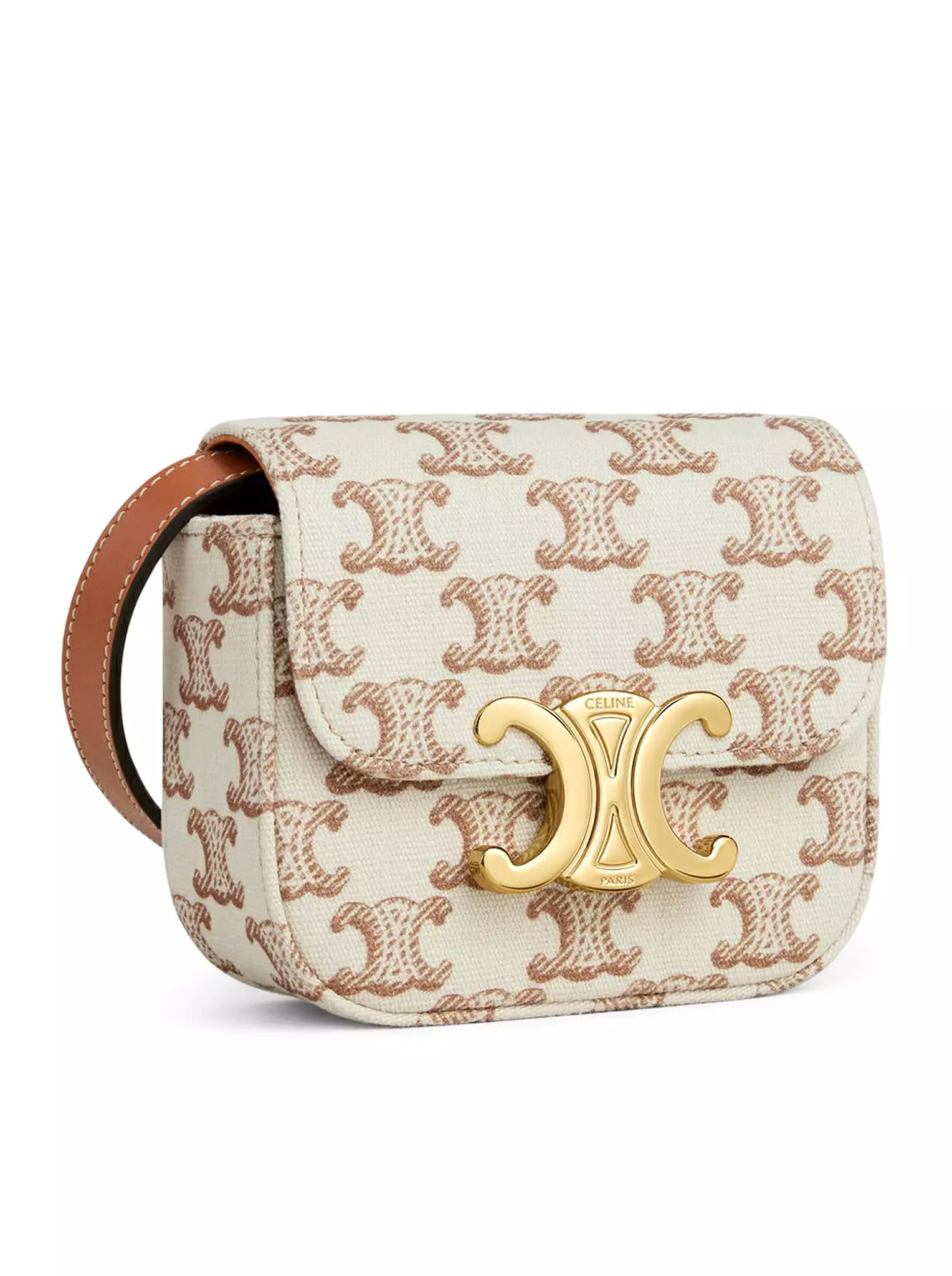 CLAUDE MINI BAG IN FABRIC WITH TRIOMPHE PRINT AND WHITE CALF LEATHER