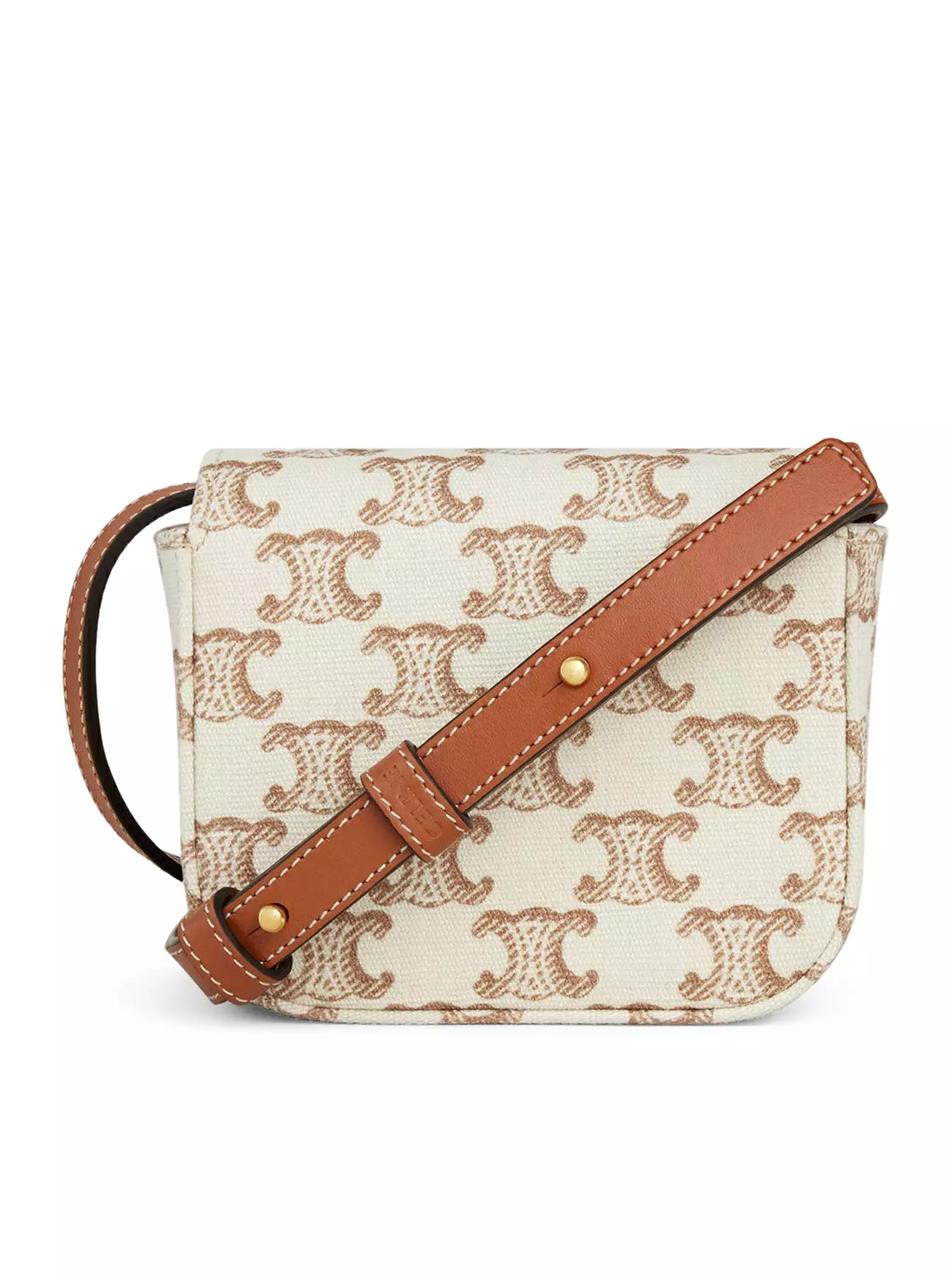 CLAUDE MINI BAG IN FABRIC WITH TRIOMPHE PRINT AND WHITE CALF LEATHER