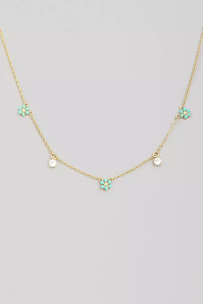 Dainty Chain Flower Charm Necklace