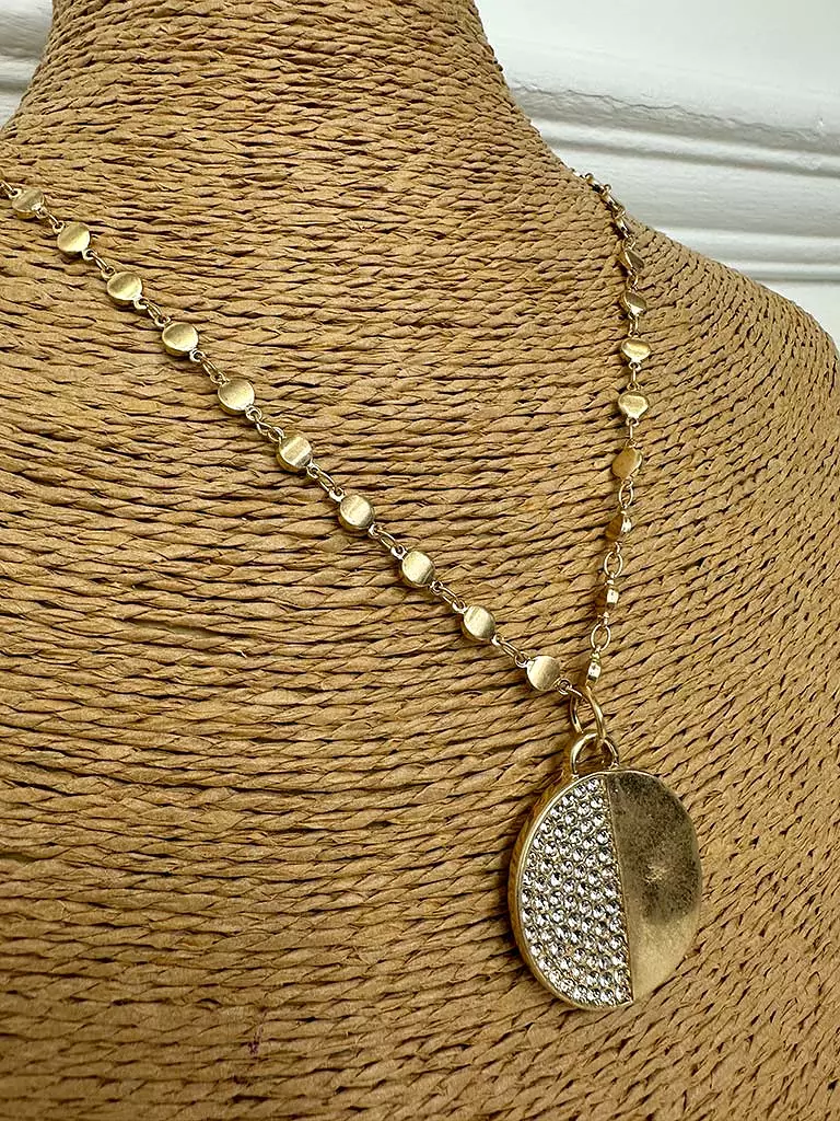 Envy Embellished Disc Necklace - Gold