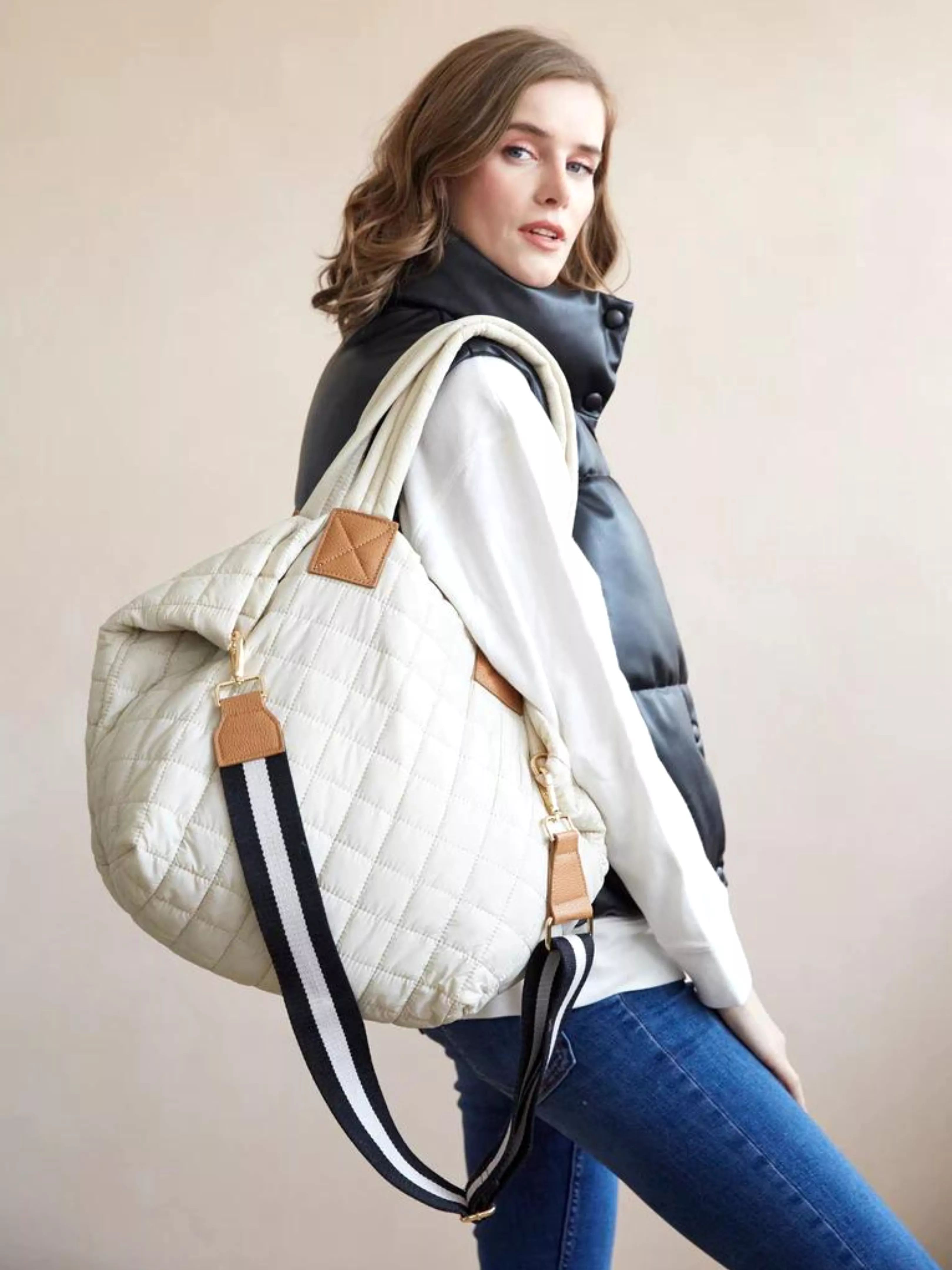 Ezra Quilted Tote - Ivory