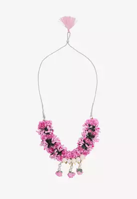 Floral Metallic Cord Necklace