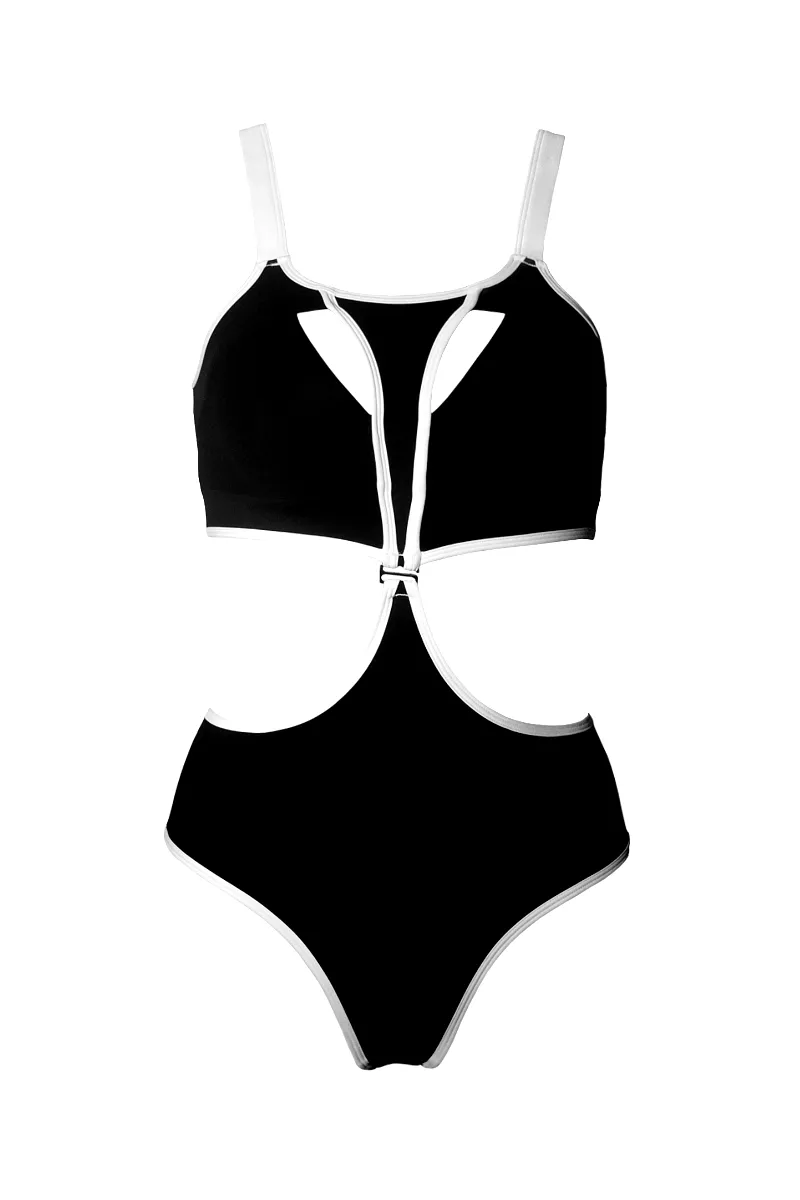 Hamade Activewear Neck Ring High Waisted Bottoms - Black/White Binding