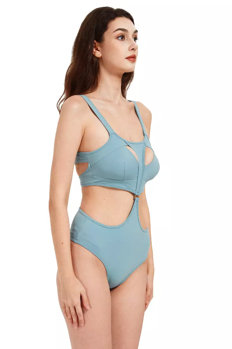 Hamade Activewear Neck Ring High Waisted Bottoms - Light Blue