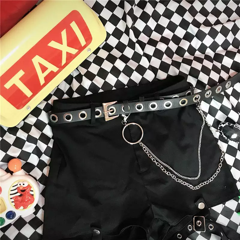 HARAJUKU VINTAGE METAL RING PUNK HIP-HOP BLACK BELT BY18004