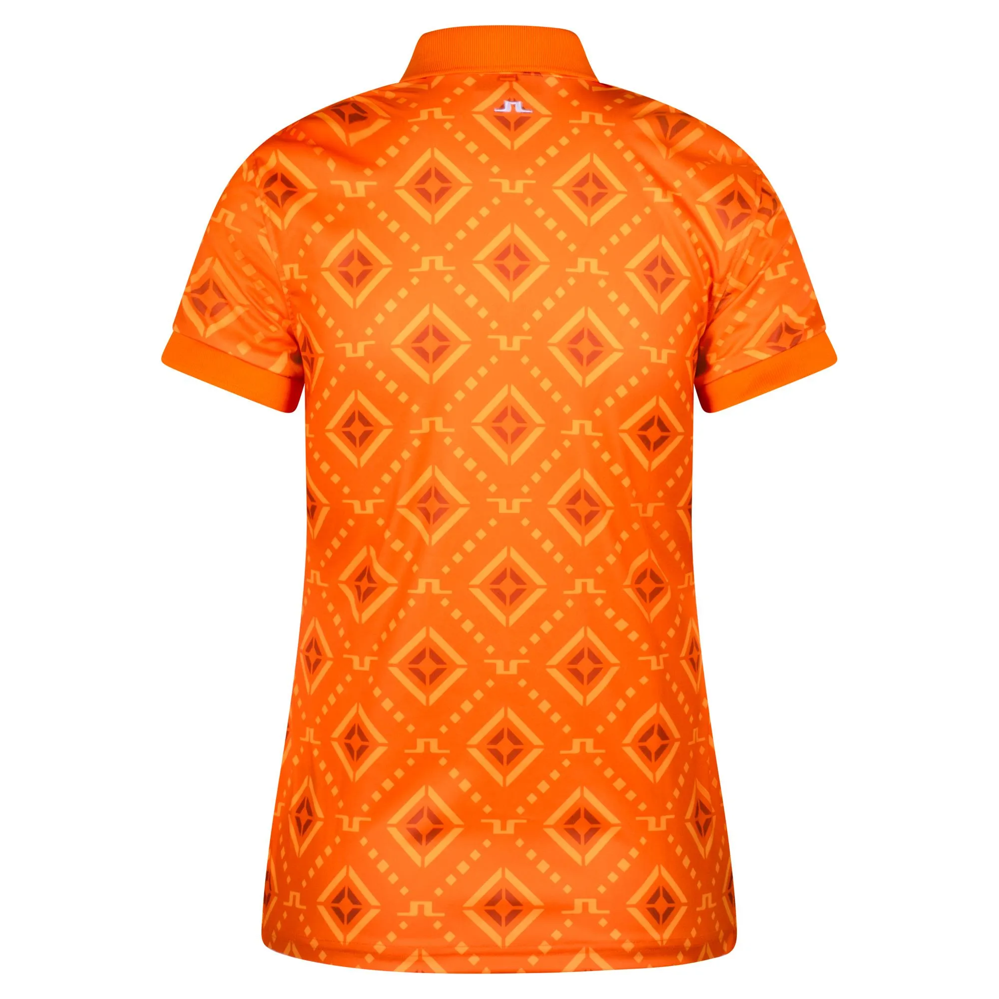 J Lindeberg Tour Tech Print Ladies Golf Polo Orange Diamond Logo