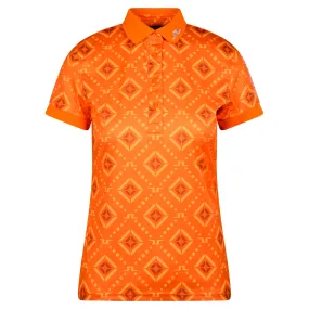 J Lindeberg Tour Tech Print Ladies Golf Polo Orange Diamond Logo