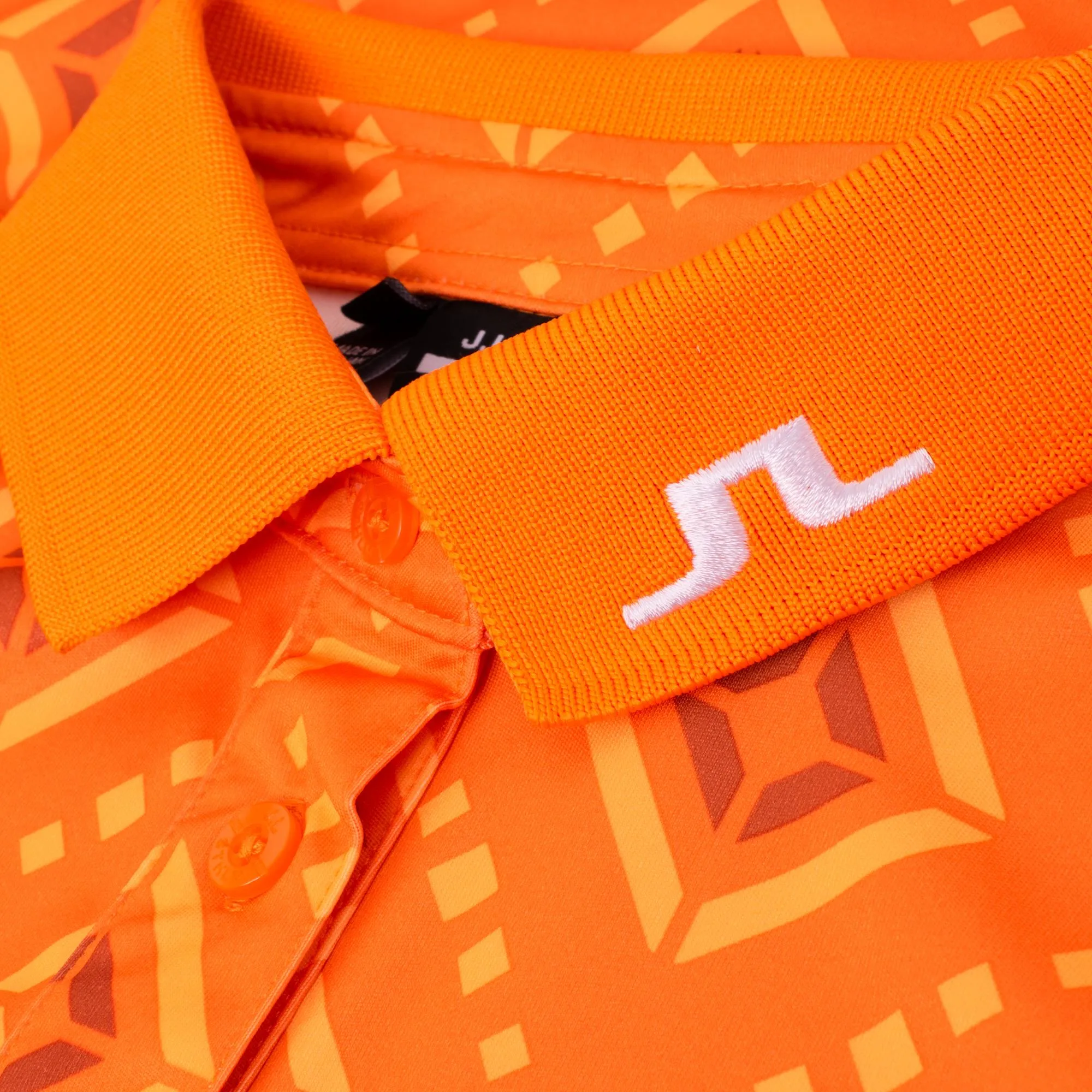 J Lindeberg Tour Tech Print Ladies Golf Polo Orange Diamond Logo