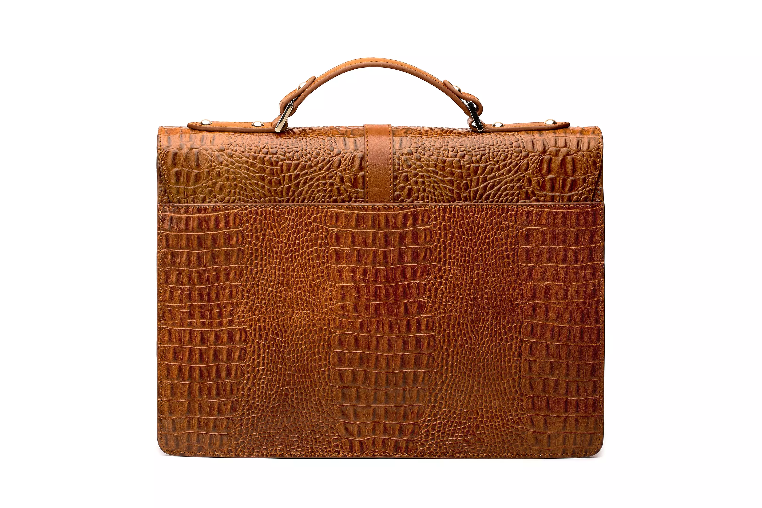 Leather Laptop Briefcase - Crocodile Pattern Brown