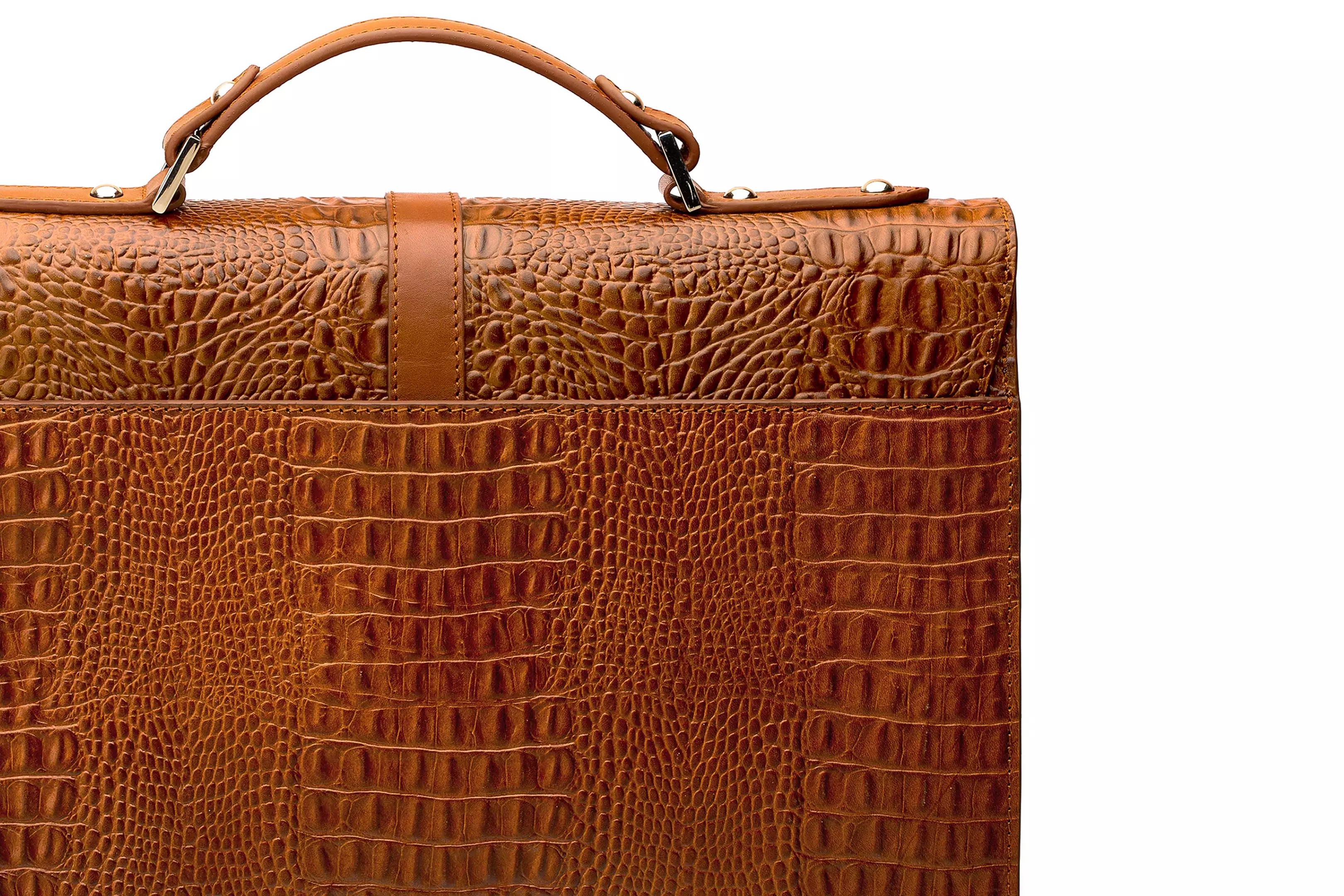 Leather Laptop Briefcase - Crocodile Pattern Brown