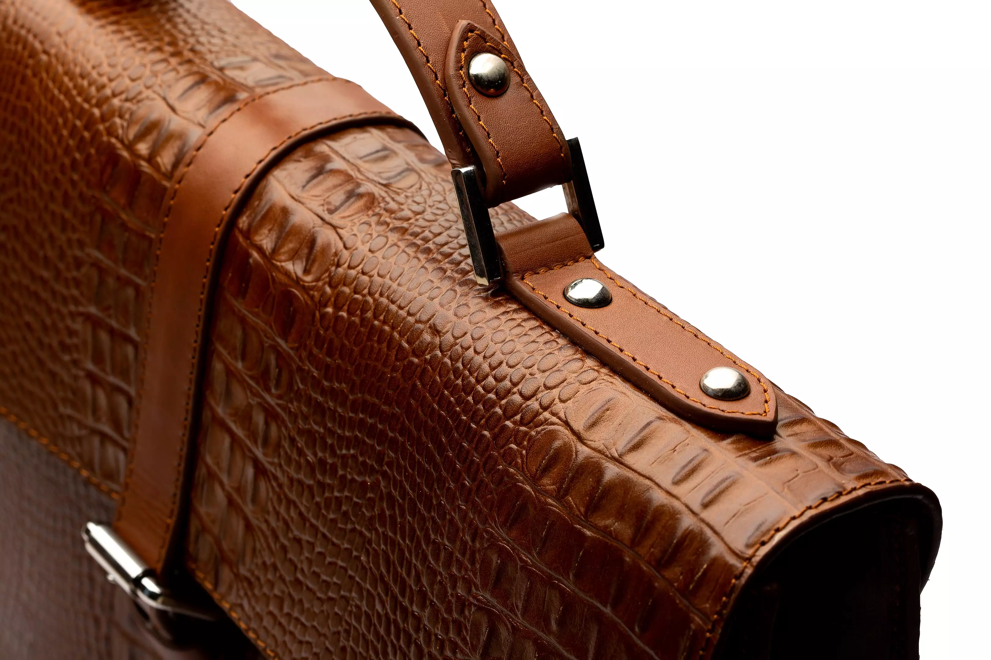 Leather Laptop Briefcase - Crocodile Pattern Brown