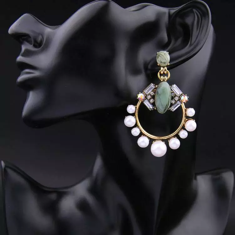 Luxury Pearl And Green Stone Drop Earrings