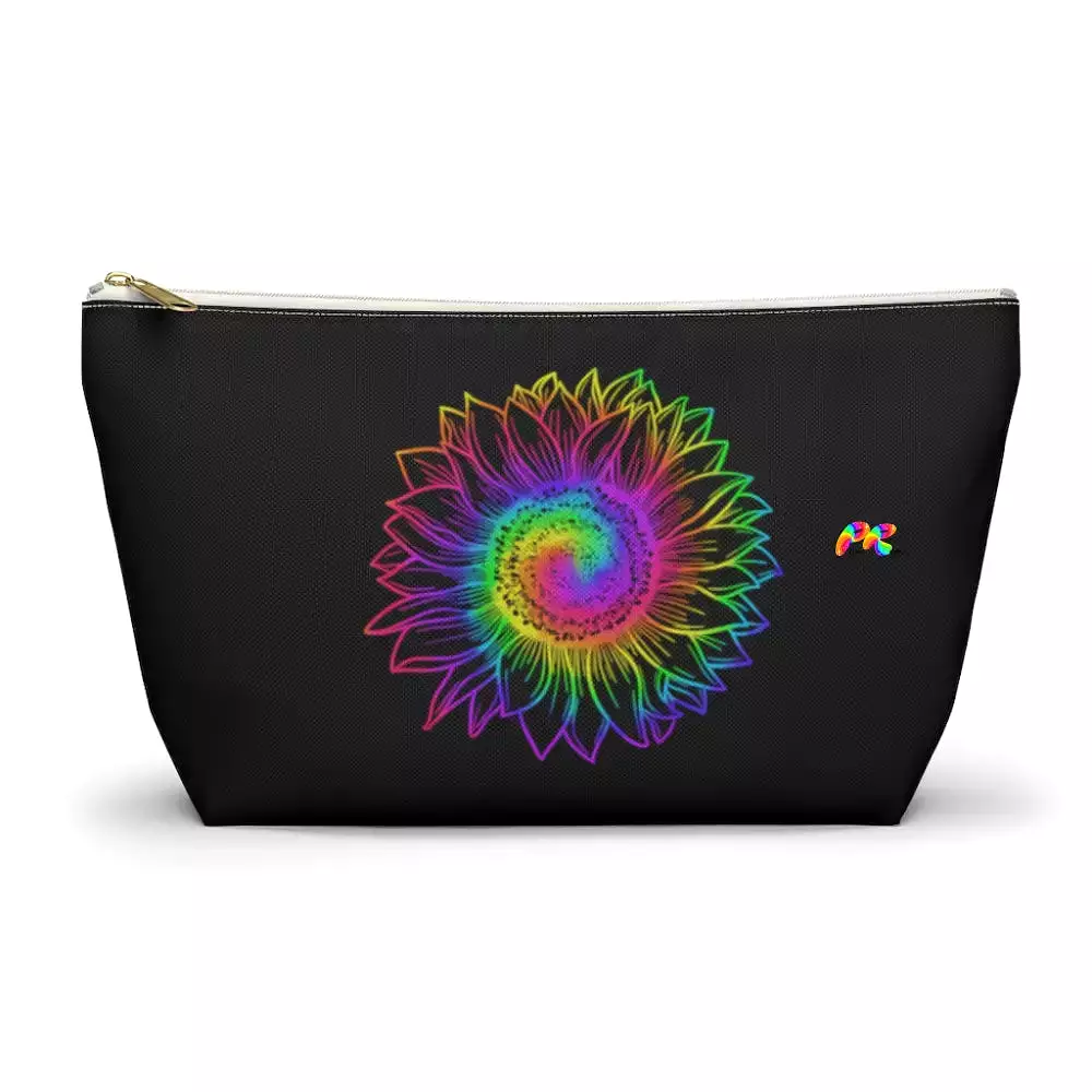 Rainbow Flower Black Makeup Bag