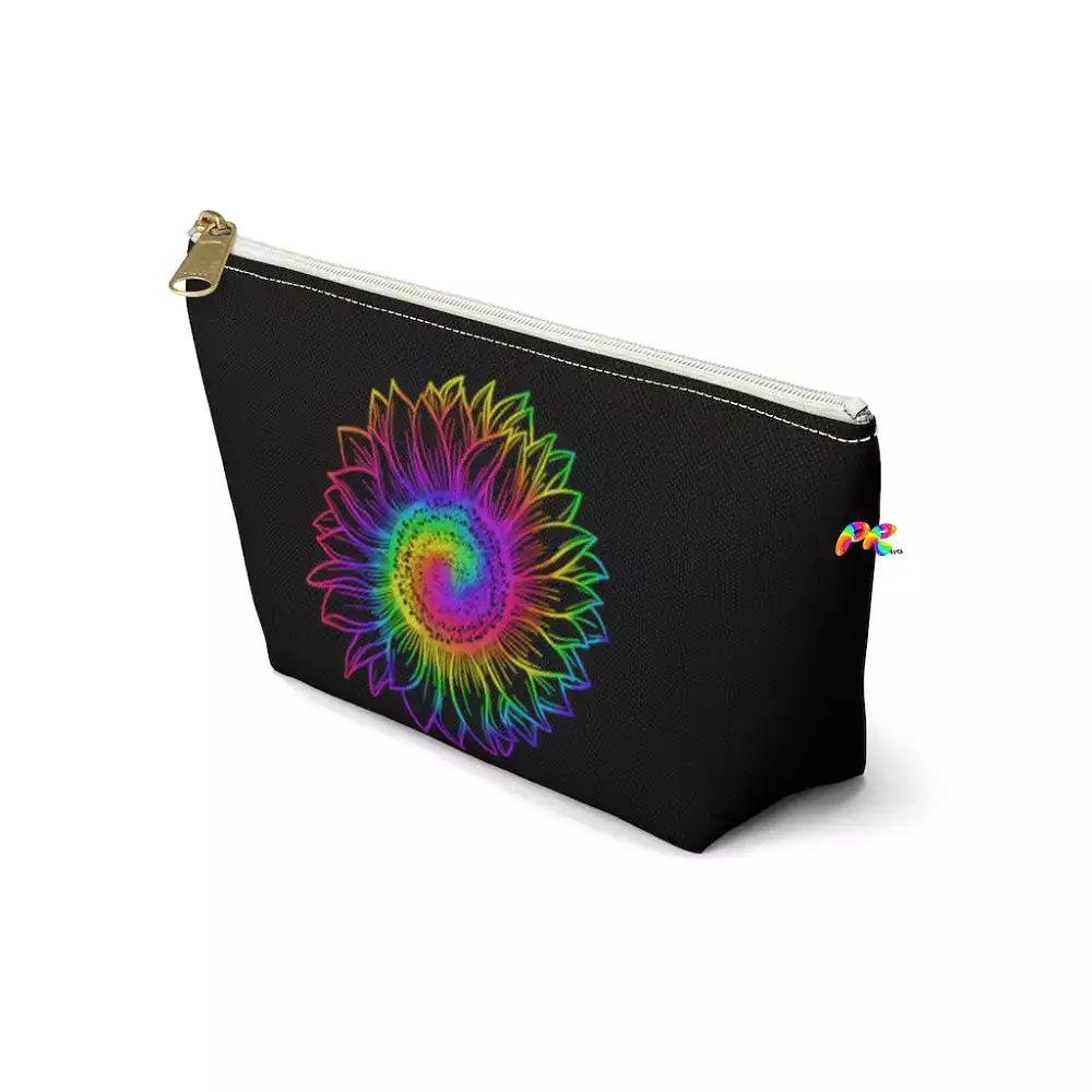 Rainbow Flower Black Makeup Bag