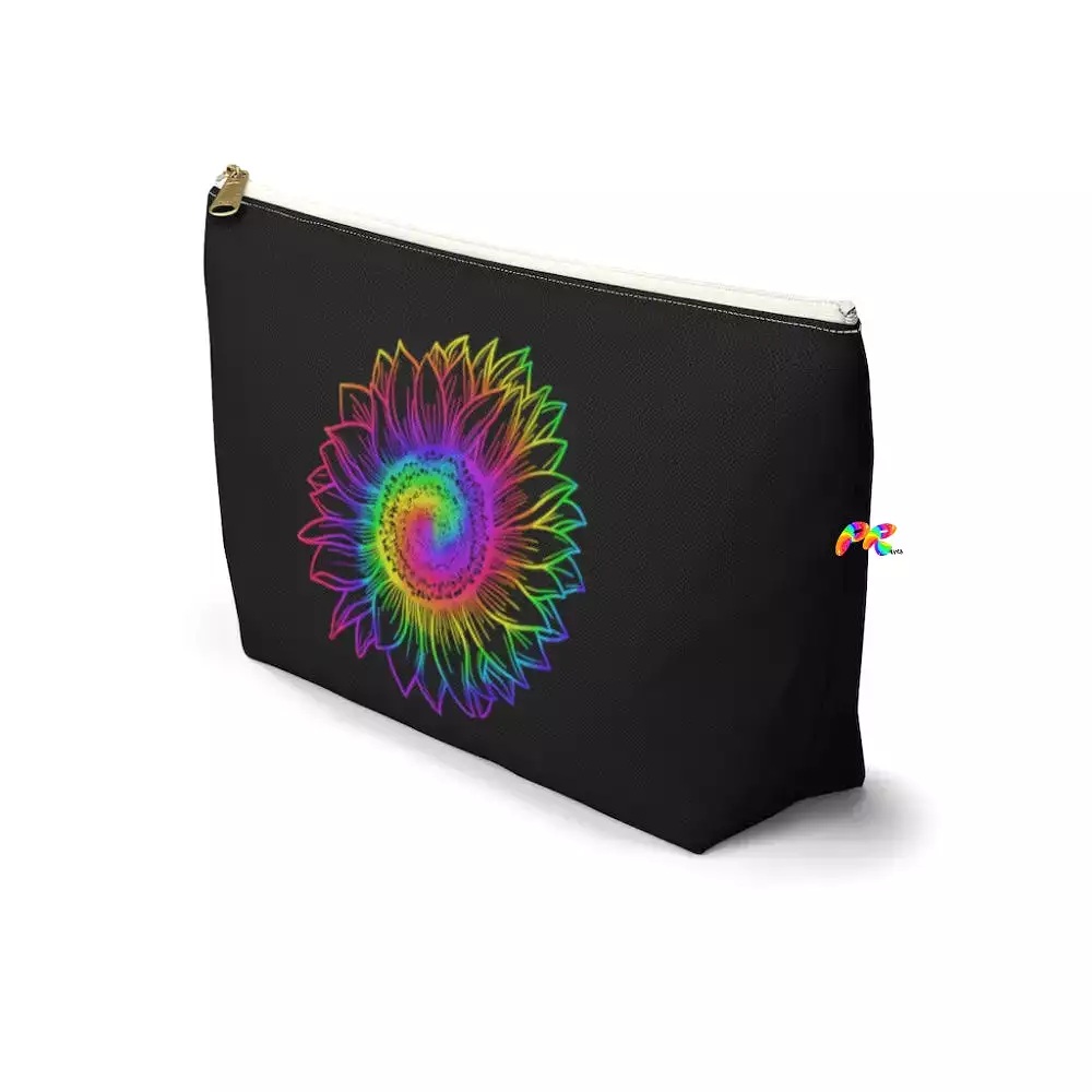 Rainbow Flower Black Makeup Bag