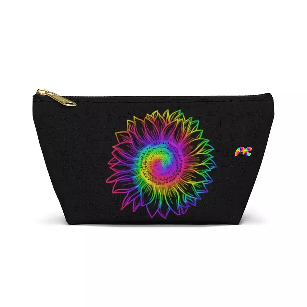 Rainbow Flower Black Makeup Bag