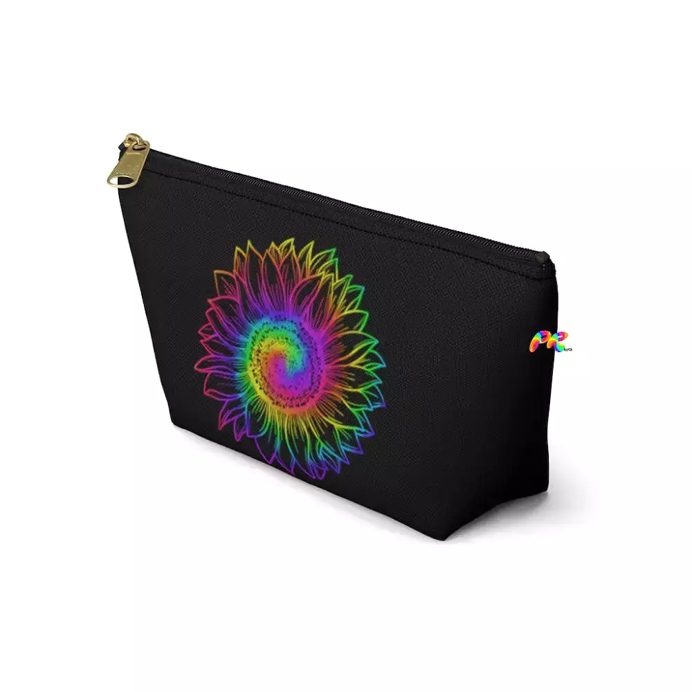 Rainbow Flower Black Makeup Bag