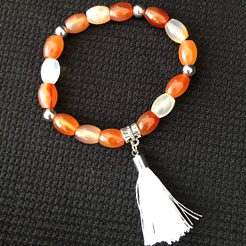 Red Agate and White Tassel Beaded Bracelet