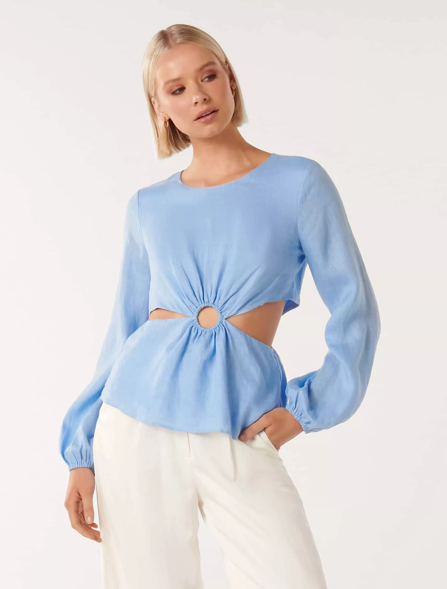 Ria Ring Detail Cutout Linen Top