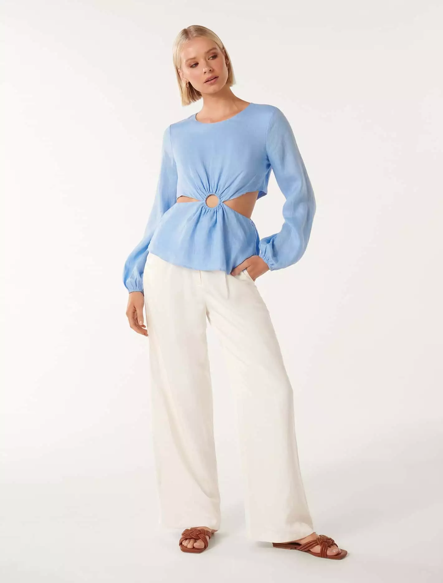 Ria Ring Detail Cutout Linen Top