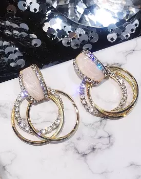 Round Stone And Crystal Drop Earrings