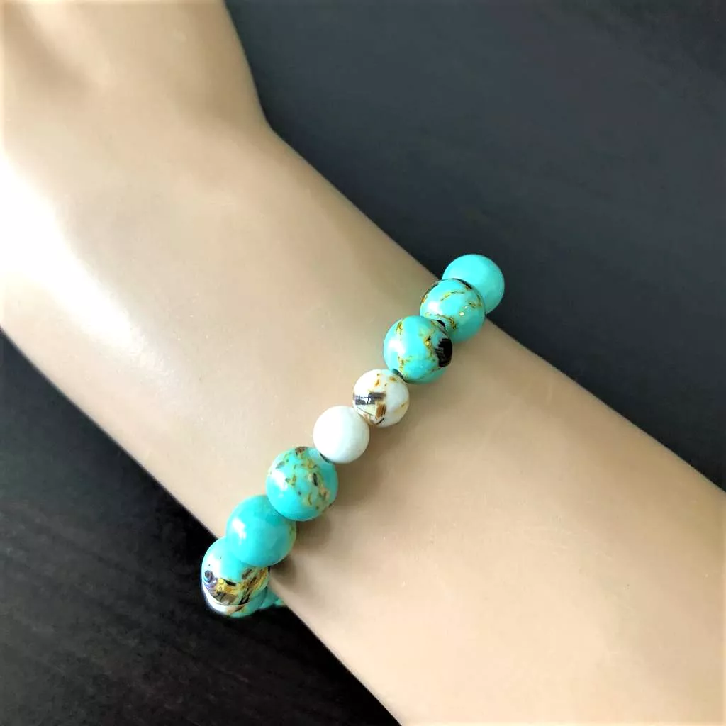 Sea Green and White Mosaic Shell Bracelet