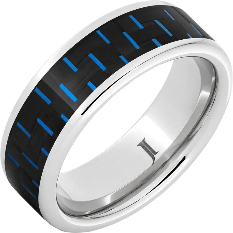 Serinium Ring with Blue and Black Carbon Fiber Inlay