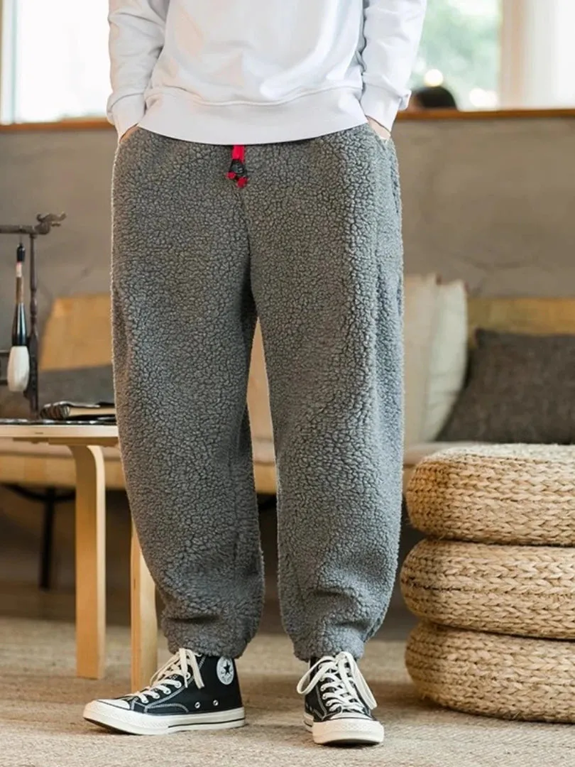 Solid Color Drawstring Fleece Pants