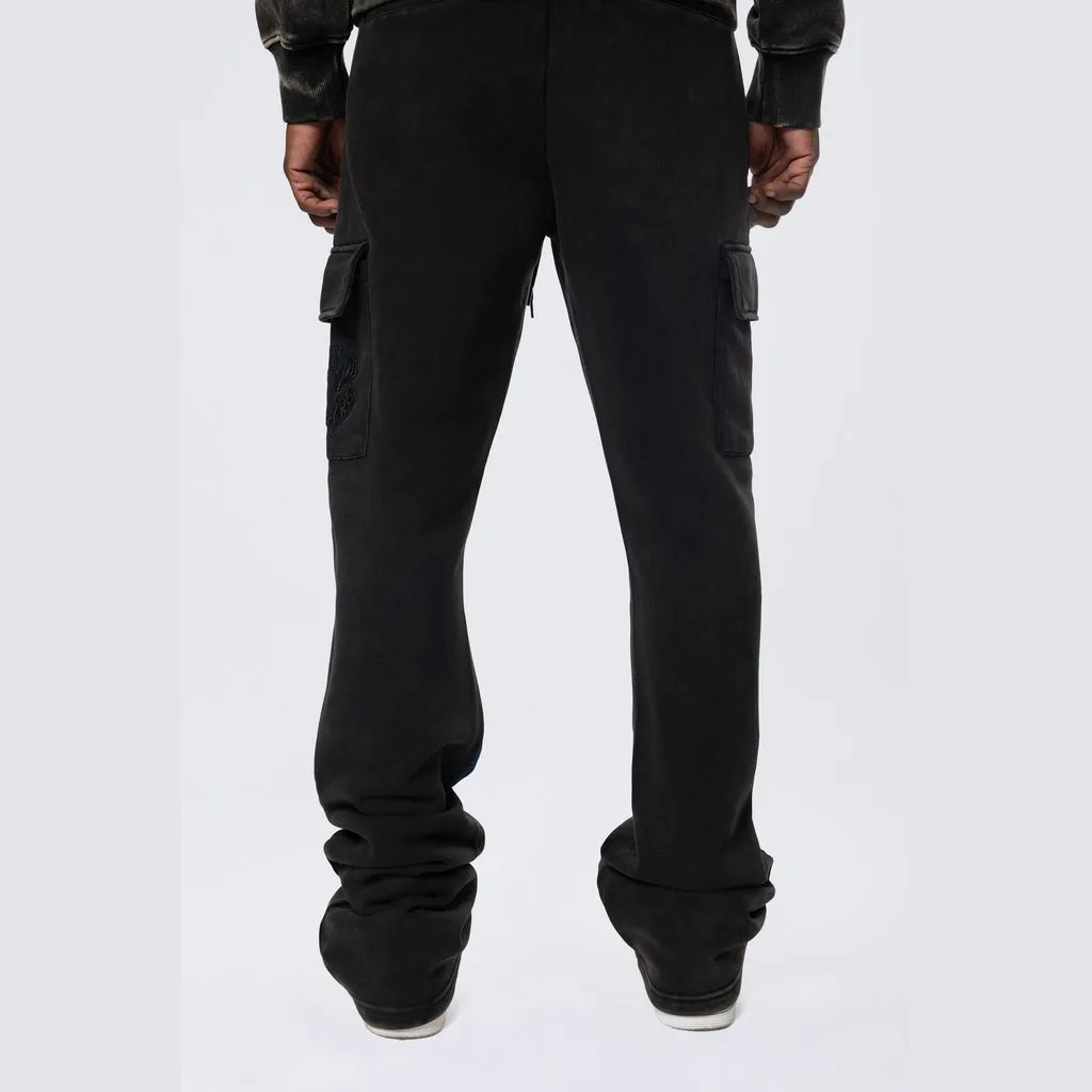 Stacked Rhinestone Dystopia Fleece Pants - Black