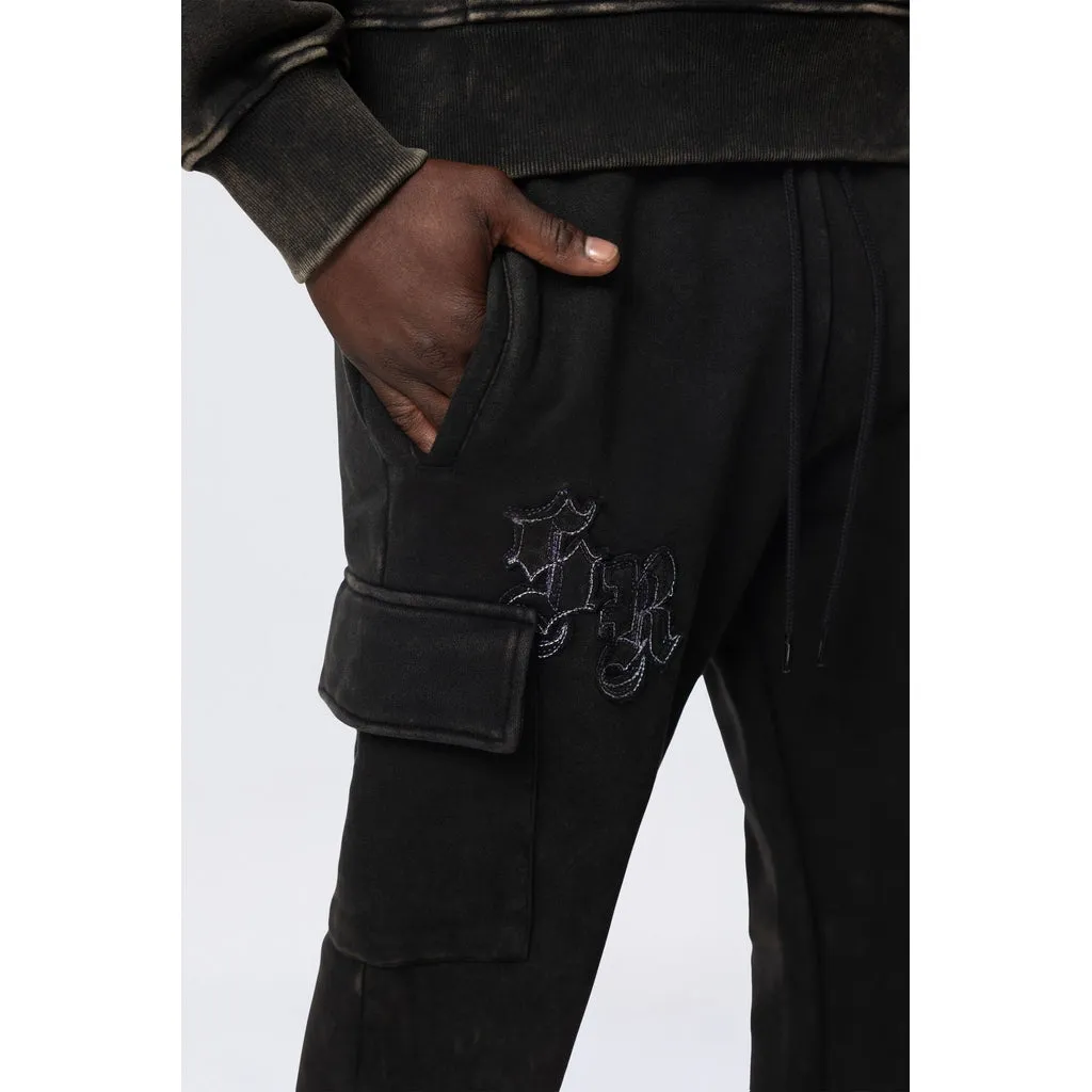 Stacked Rhinestone Dystopia Fleece Pants - Black