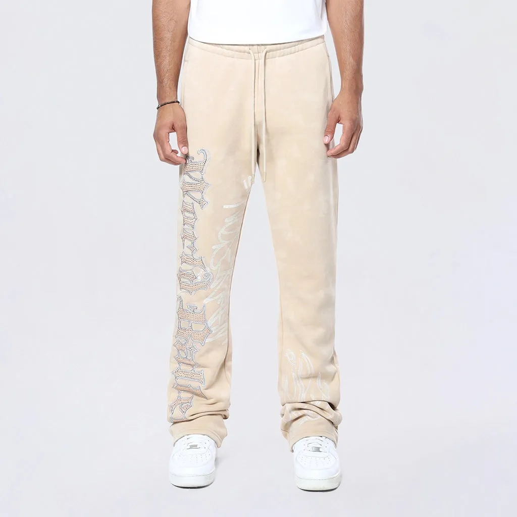 Stacked Rhinestone Dystopia Fleece Pants - Clay