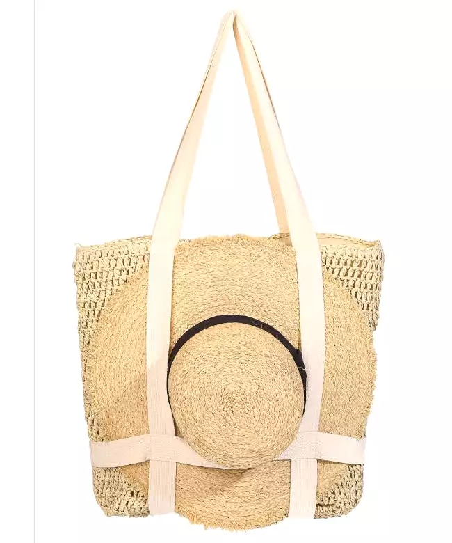 Straw Hat Holder Tote - Beige