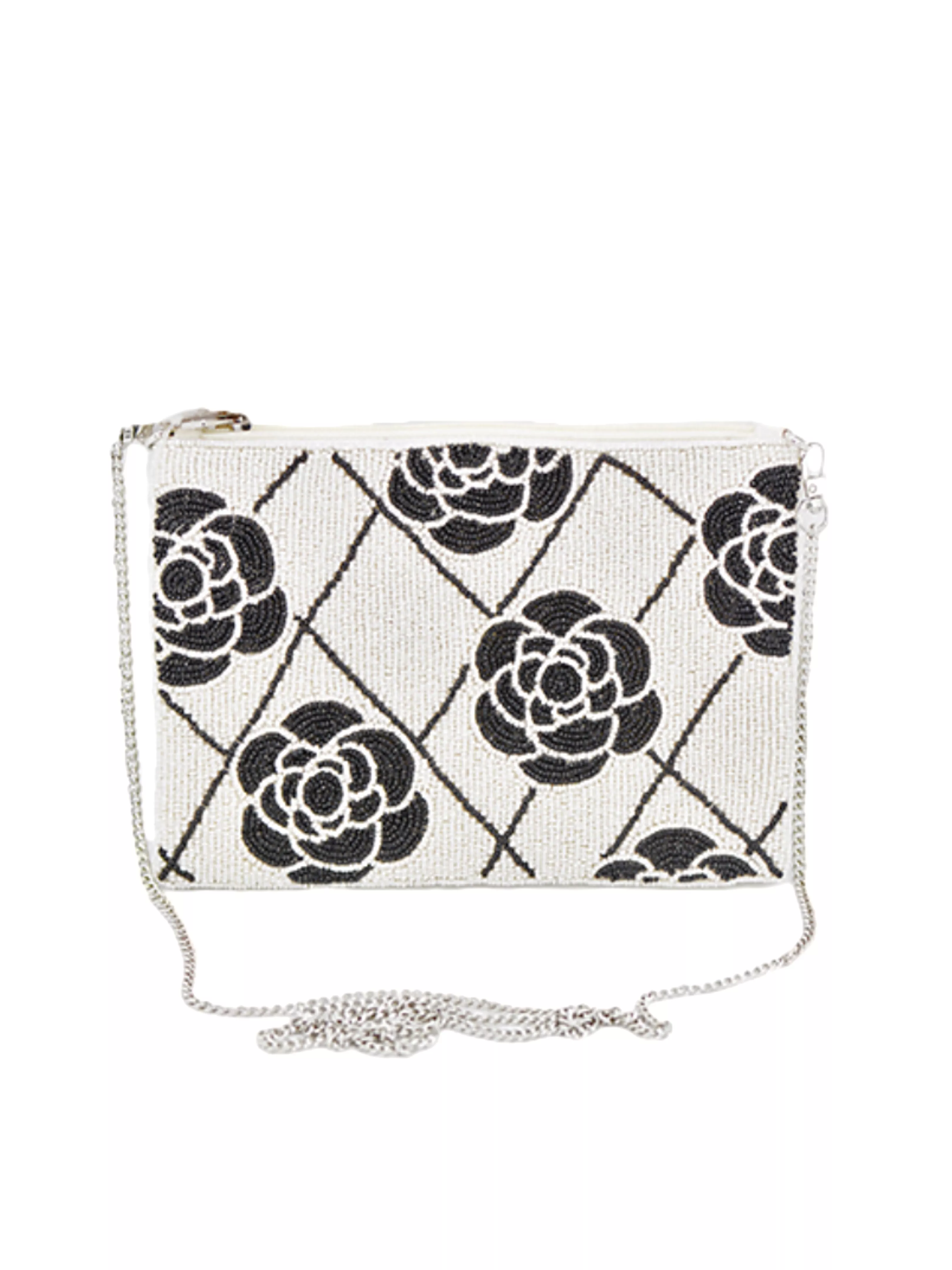 White Black Beaded Clutch