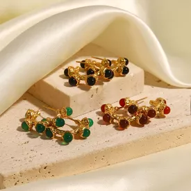 Wolmen's Vintage Red/Green/Black Natural Stone Earrings