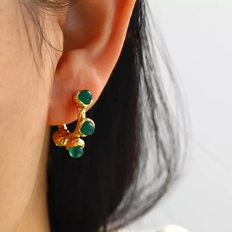 Wolmen's Vintage Red/Green/Black Natural Stone Earrings